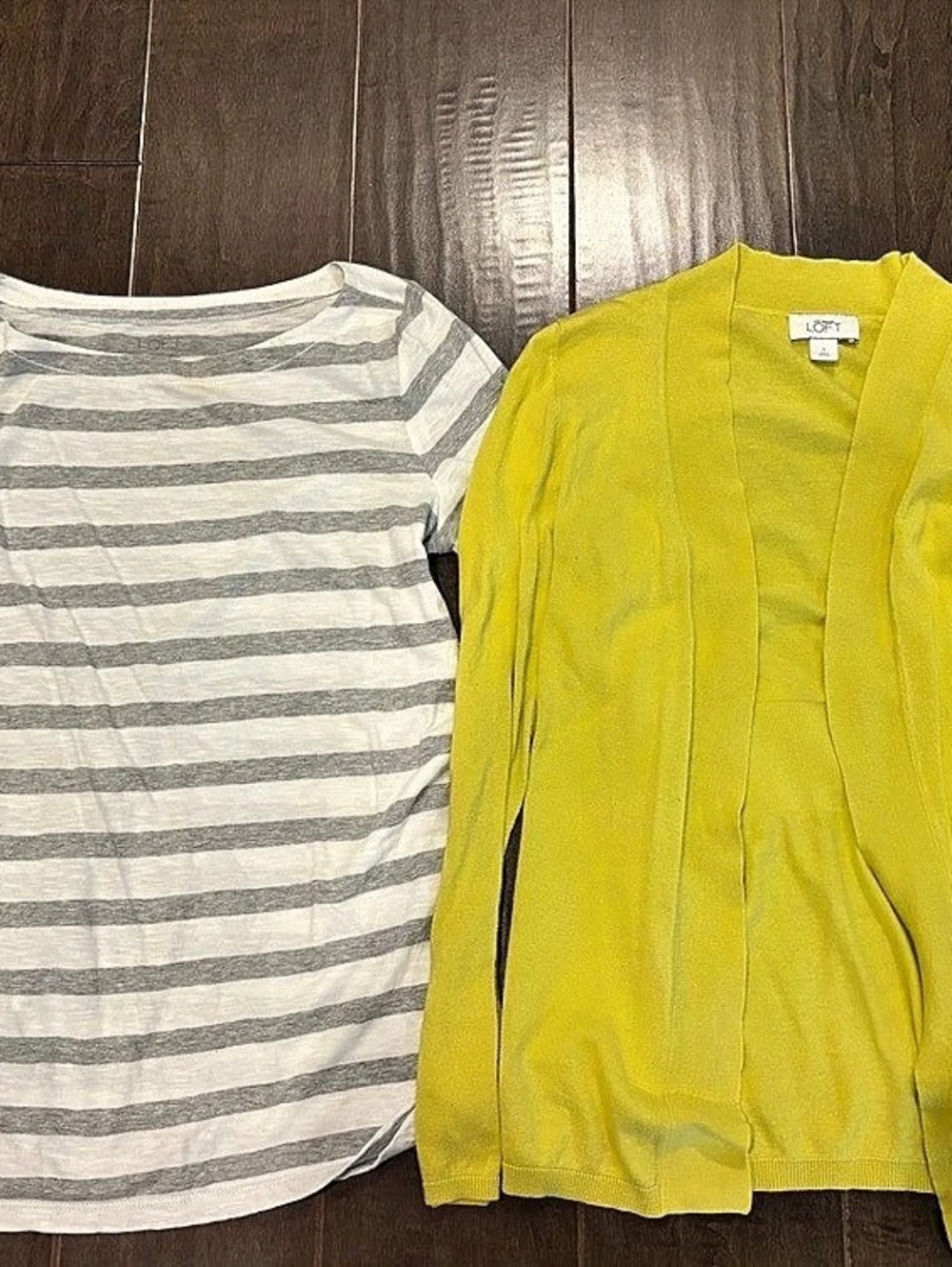 LOFT Striped Top & Cardigan Set in Yellow & Gray Size Small